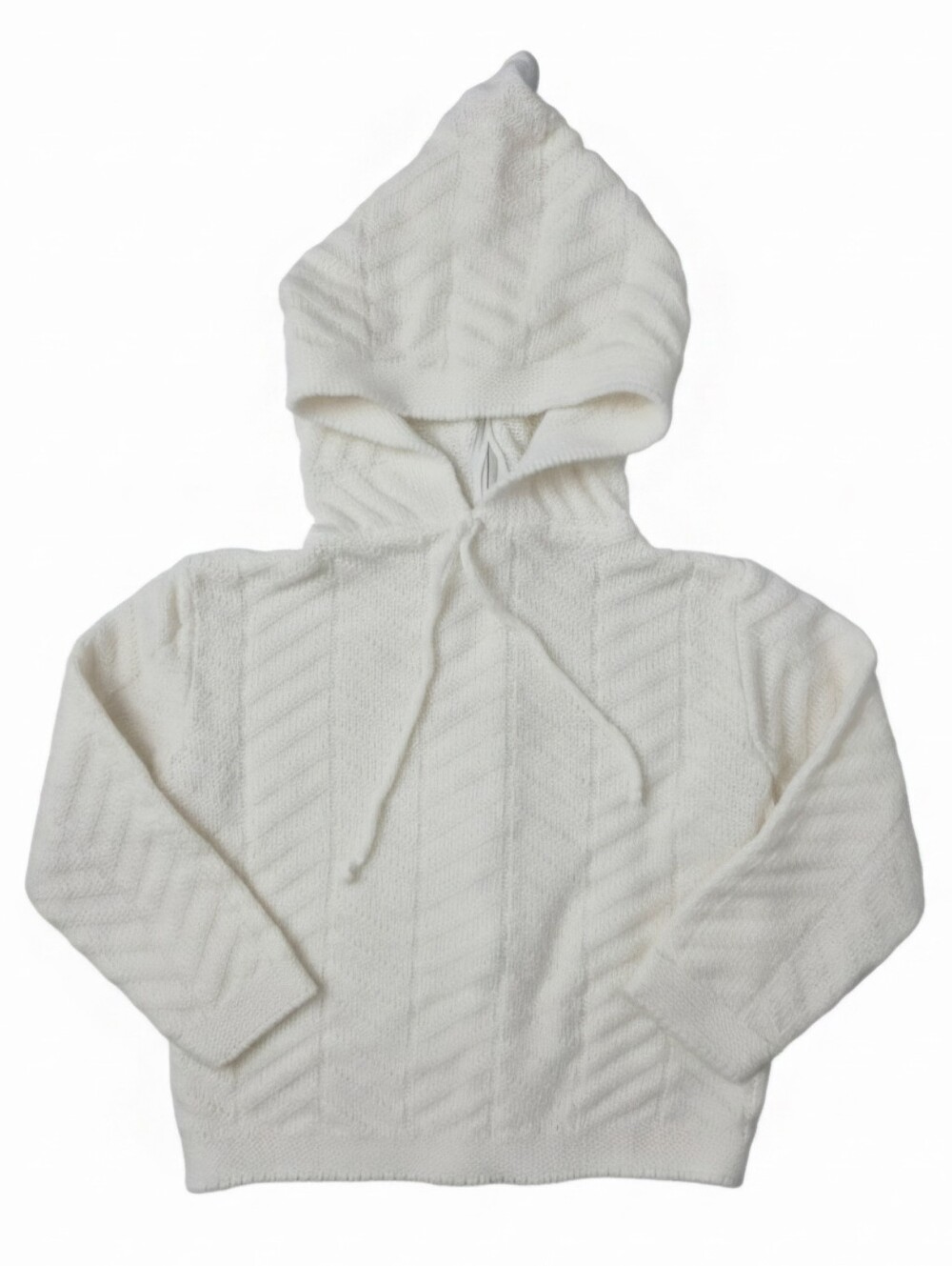 Vintage Handmade Baby Cream Knit Zip Back Hooded Sweater Jacket ~12M